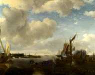 Jan van de Cappelle - A River Scene with a Dutch Yacht firing a Salute